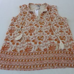 NWT Lucky Brand Border Printed Smocked Style Top